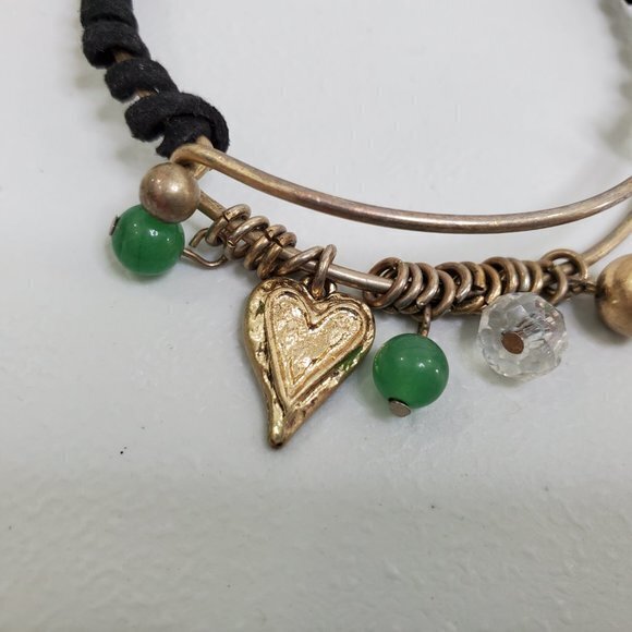 Sliding Bracelet Wrap Charm Gold Tone‎ Green Beaded - Picture 2 of 5